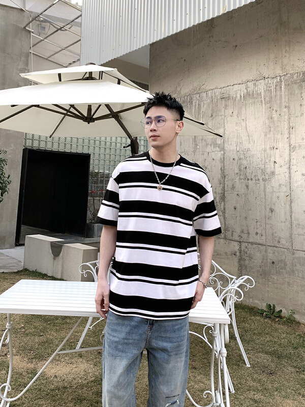 New in early summer! [Binli] round neck stripe versatile short sleeve T-shirt (excluding necklace) j318# ZZL