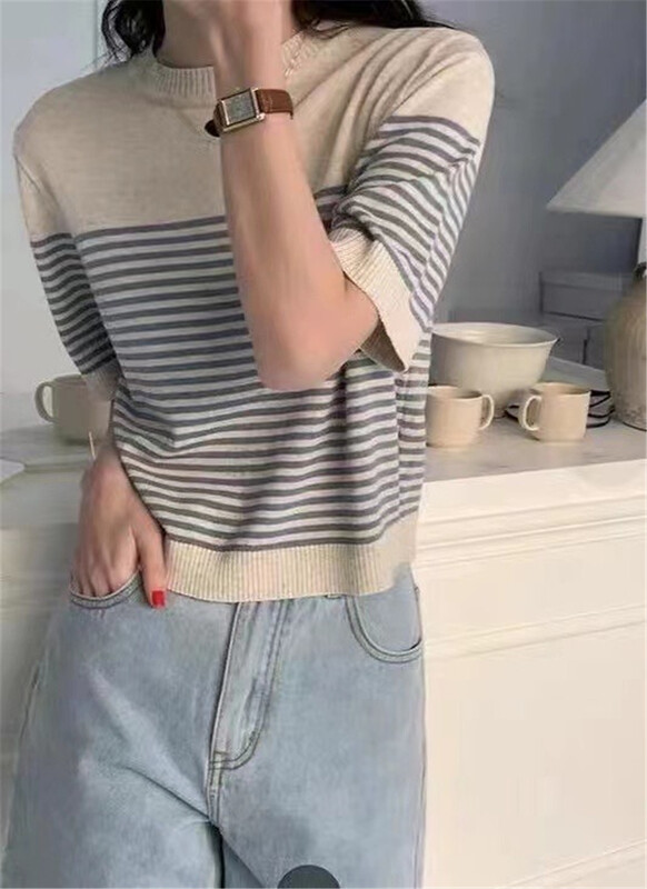 New in early summer! [Yun] versatile fashion stripe crew neck T-shirt 6273# CSX