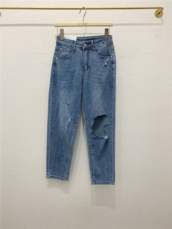 [u.she] Korean Harlan casual ripped jeans 26109# cqw