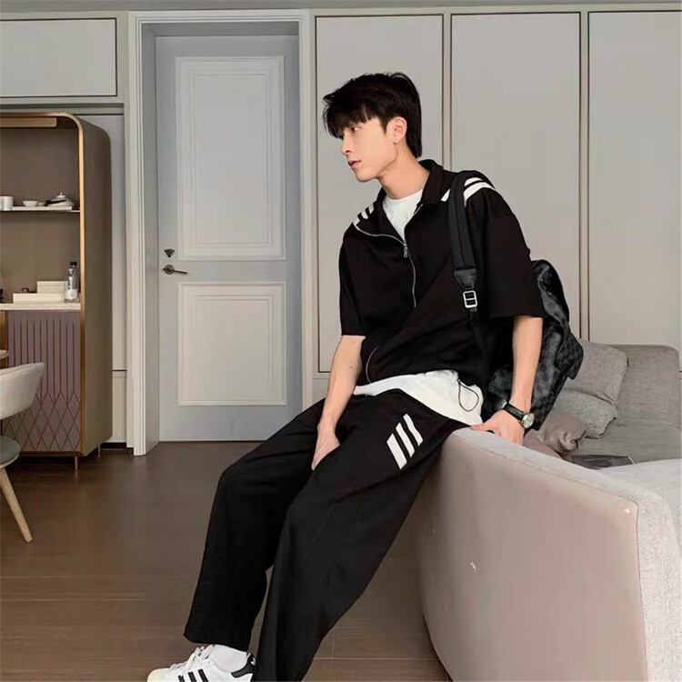 [MF] comfortable and versatile color blocking drawstring elastic waist casual pants 6227# ZZL