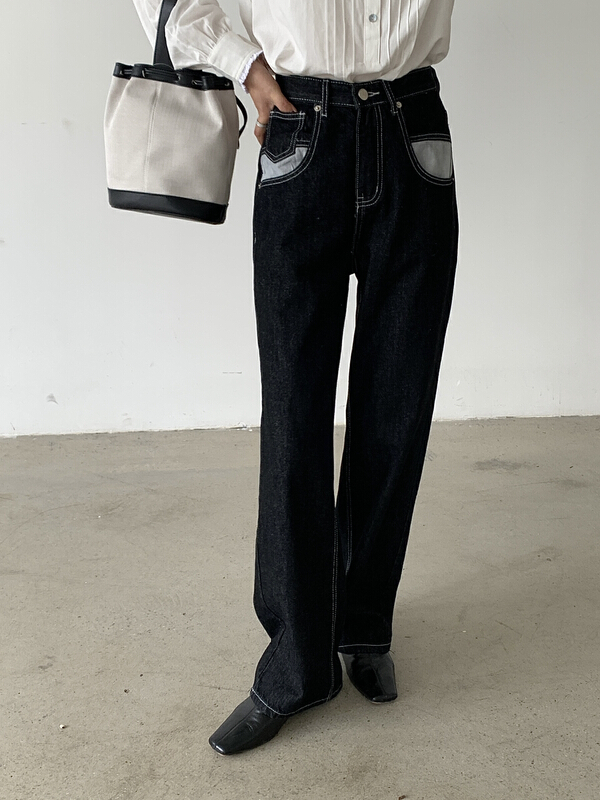 New in early autumn! [on line] high waist straight tube floor mop skinny jeans 7059-1# jhy