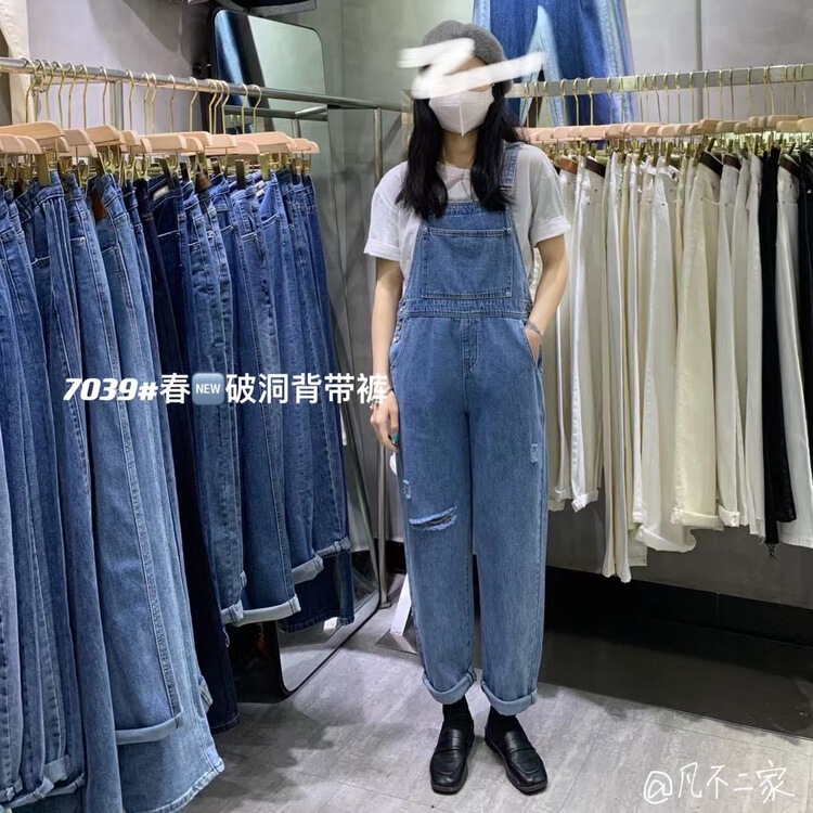 New in early summer! [fanbuer] Korean casual loose denim suspenders f7039# HBx