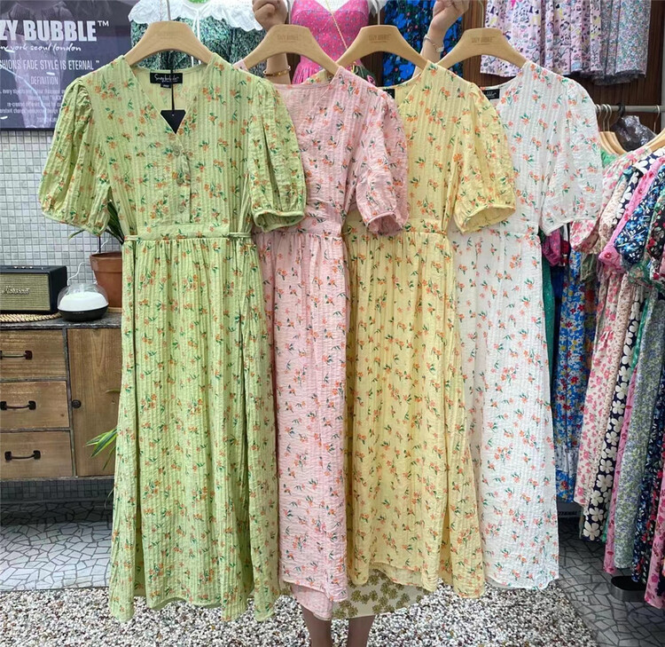 [suzybubble] pastoral fresh V-neck floral waist dress 2250# WPL
