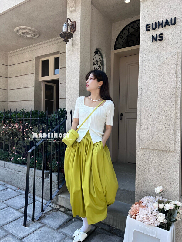 [OSHA madeinost] Vintage solid color slim fit two-piece one shoulder knit shirt s908# ll