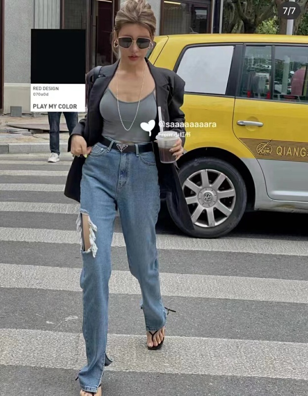 goods in stock! New year in early spring! [top close] Korean version of pierced versatile jeans 20885# ozq