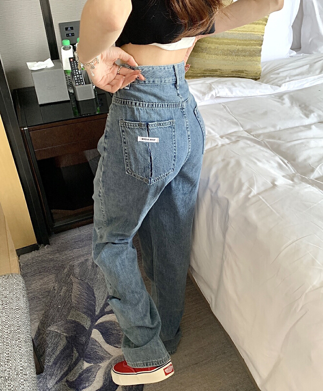 [Jiajia Muli] Korean high waist loose wide leg perforated jeans 8576-1# L