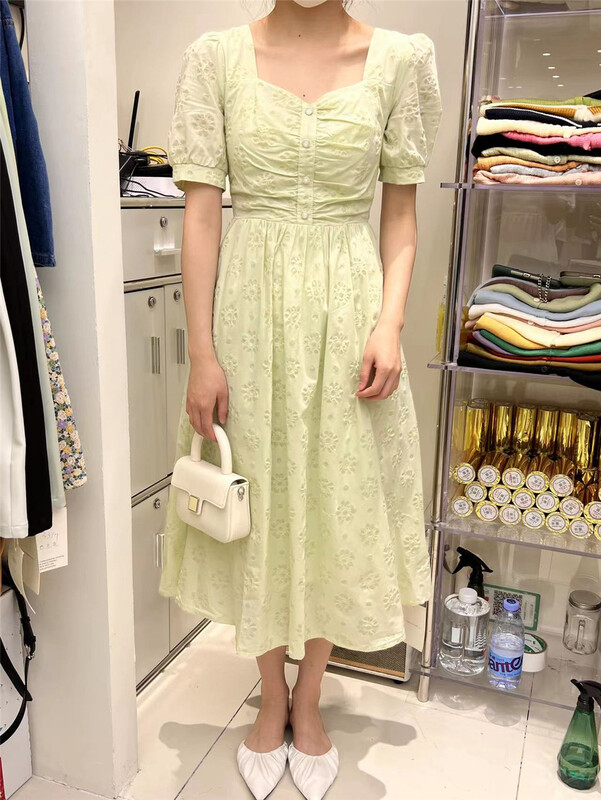 [Taotao family] temperament lady lace up waist slim short sleeved dress 3538# lwy