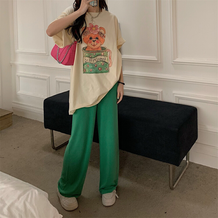 [timely rain] Korean style ins design green loose high waist slim casual pants (pants sold separately) 0146# WPL