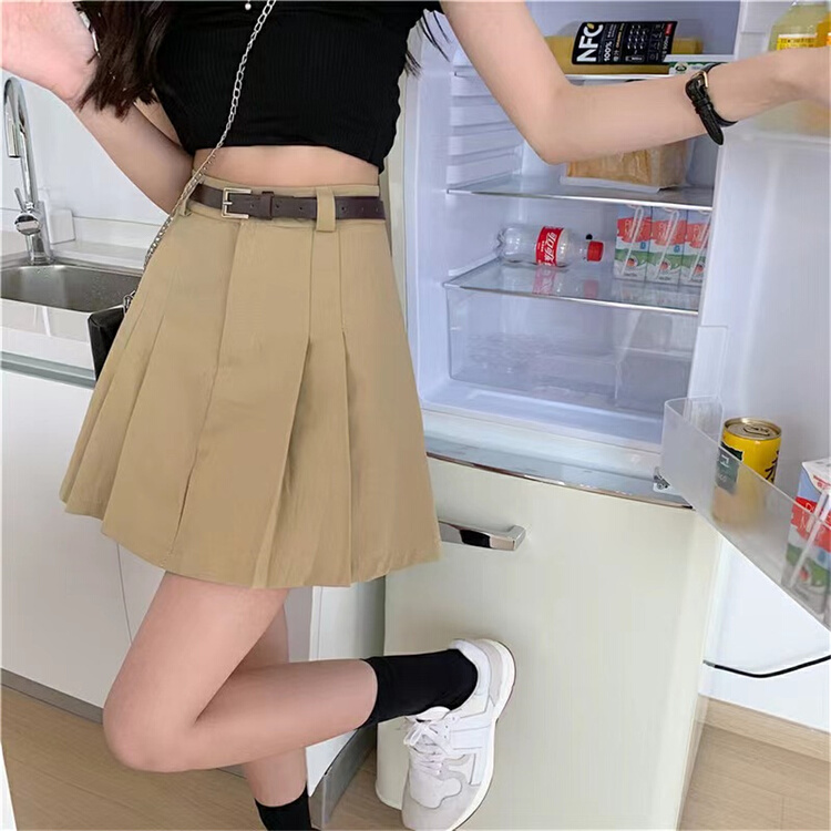 [w.min] Korean versatile slim pleated skirt (with belt) 1813# CLS