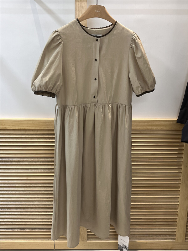 [xhm] Korean round neck bubble sleeve loose dress 2065# zjy
