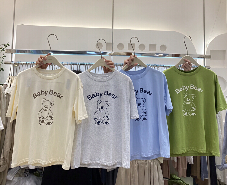 New in early summer! [chengzhuo] front and back bear print Pullover short sleeve T-shirt 81121# Cl