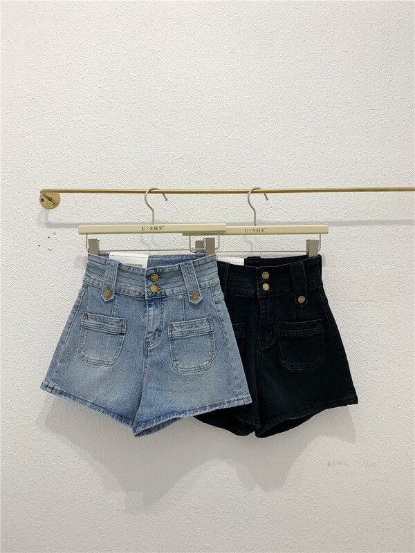[u.she] Korean high waist thin denim shorts 96285# cqw