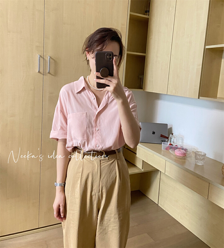New in early summer! [n.i.c] simple solid color single breasted Tencel shirt n1532# ZSY