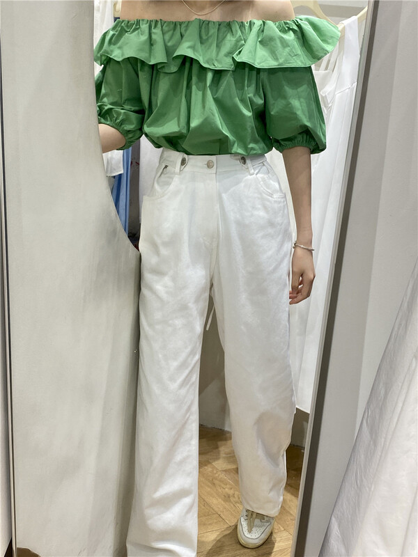 [best u] ruffled off shoulder shirt 55882# LSW