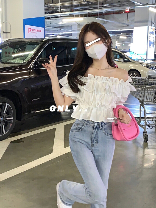 [only] ruffled one line shoulder thin shirt 1856# JJ