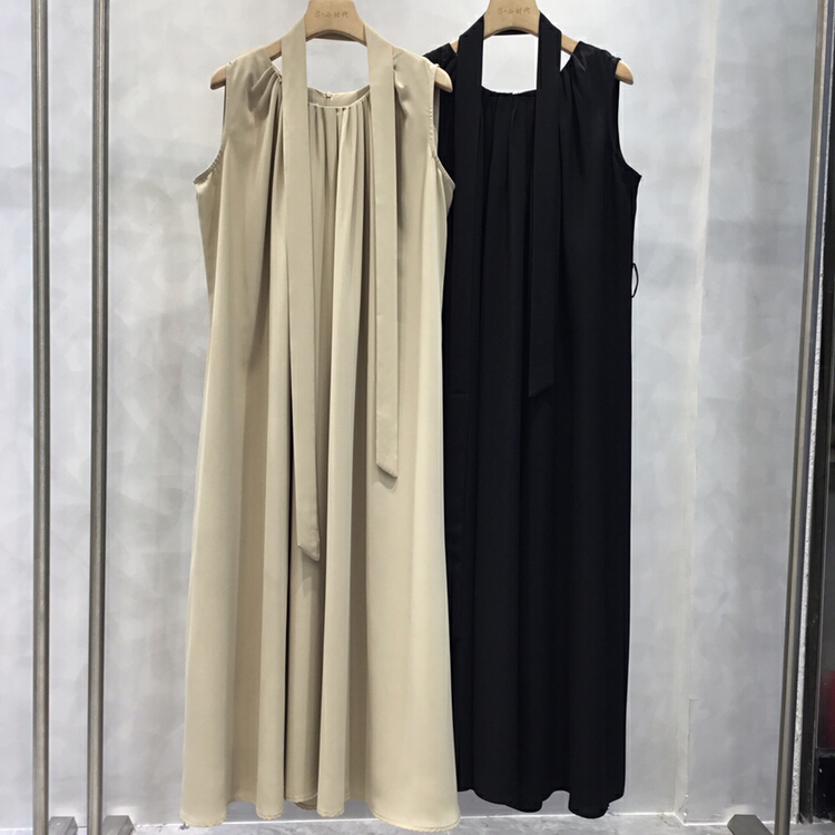 [S. small age] design sense solid color versatile dress (with belt) 6676# hjy