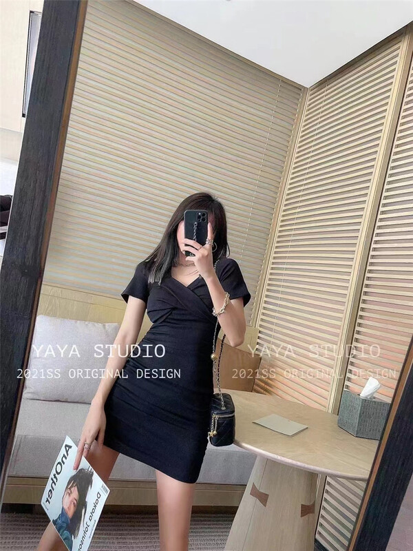 New year in early spring! [Hb] design sense cross side pleated short sleeve dress 8207# PCZ