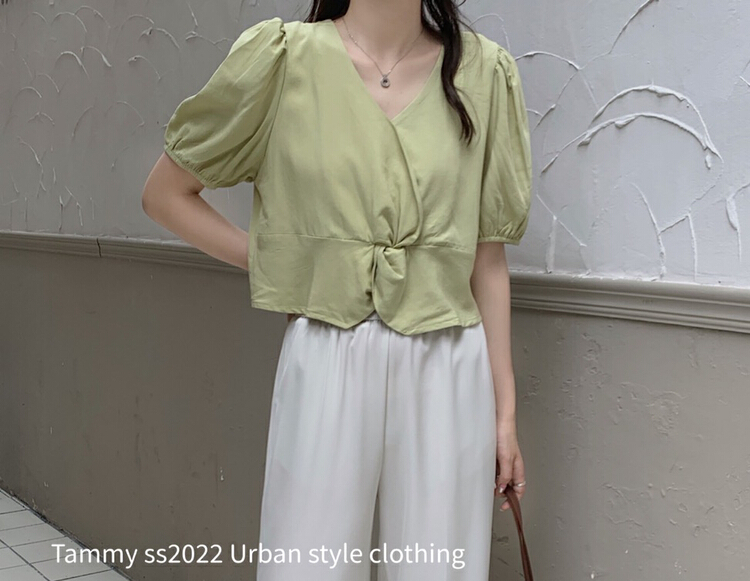 [Tammy] V-neck slim and simple shirt 63023# L