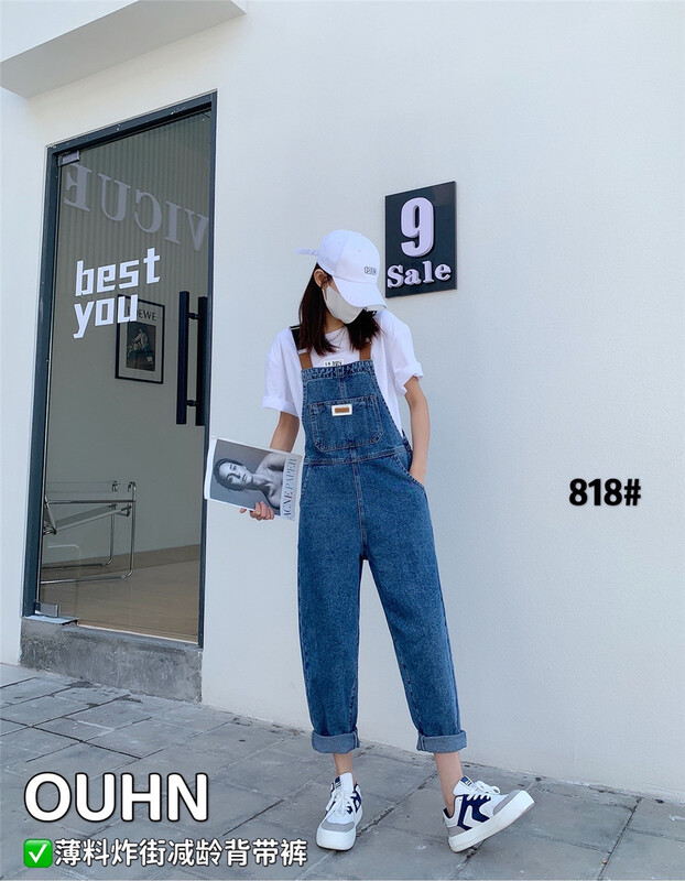 New in early summer! [Europe and South Korea] Korean fashion straight label strap pants 818# WPL