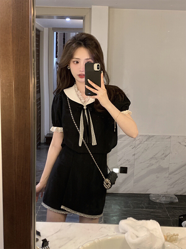 goods in stock! New in early summer! [wgwe] design sense niche bow tie blouse + temperament slim skirt suit 1559# PCZ