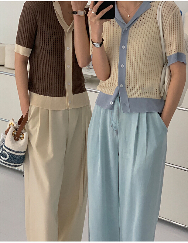 [the mind] ins Korean style contrast color knitted cardigan 71011# XYJ