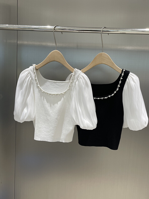 [DS] sweet heavy industry nail bead short sweater 35427d# XYJ