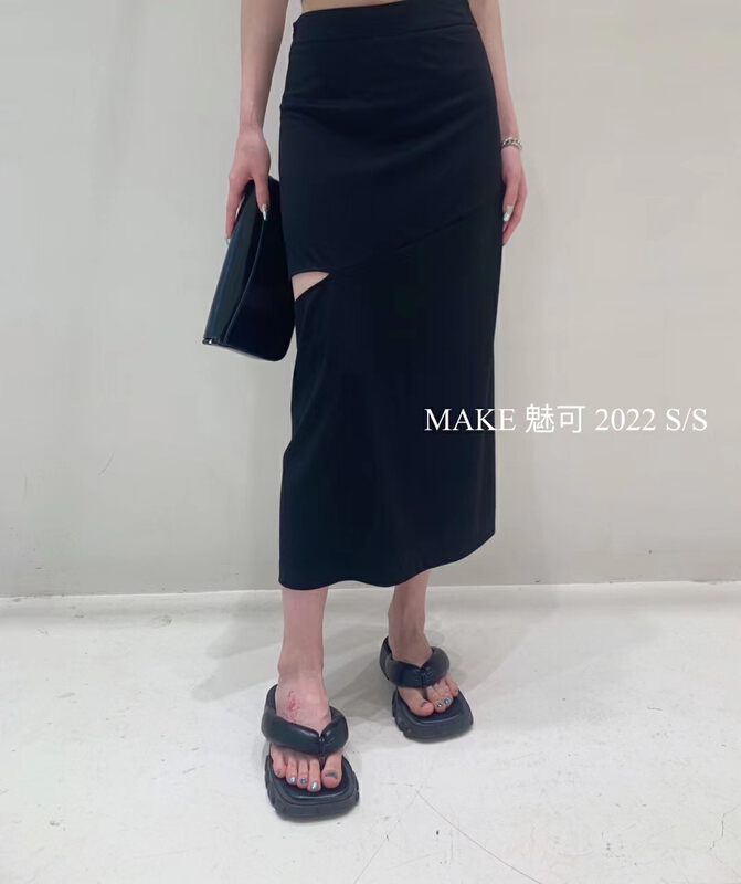 [make Meike] niche design clean color side cut skirt 50038# XJ