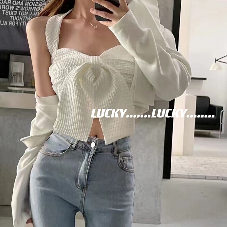 【LUCKY】掛脖式背心性感露背褶皺背心  8549#  ZXX