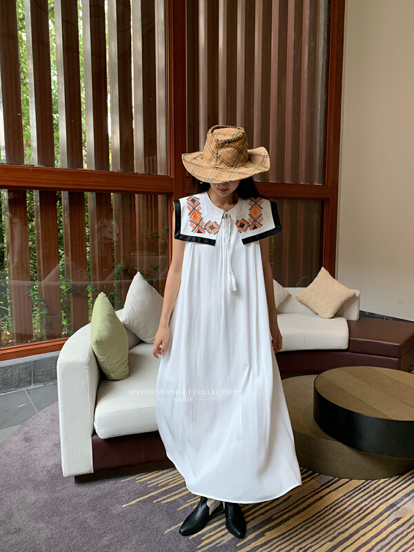 [neihe] embroidered neckband tassel dress (with detachable shawl) 11533# zxx