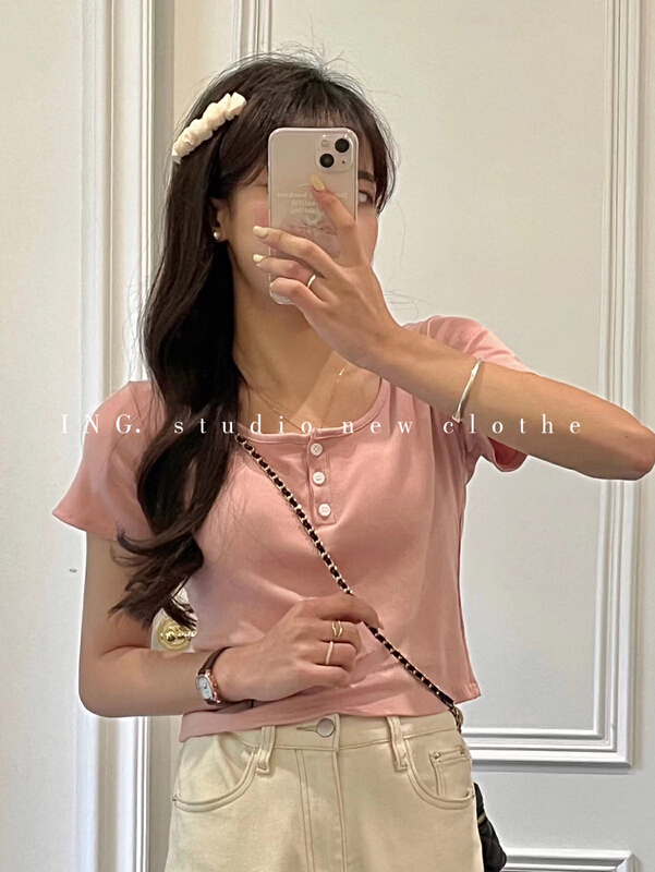 [ing] simple and versatile short net color thread Knitted Blouse 7658# HBx