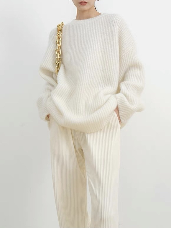 [until blue] Mohair loose profile round neck Pullover warm sweater (including 35% wool) 21w11# jhy