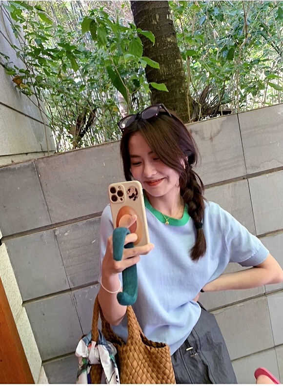 New in early summer! [pan] contrast ice silk design sense of minority backing sweater 00357# PCZ