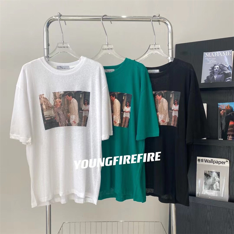 New in early summer! [Fire] American retro portrait printed short sleeve T-shirt afs735# XJ