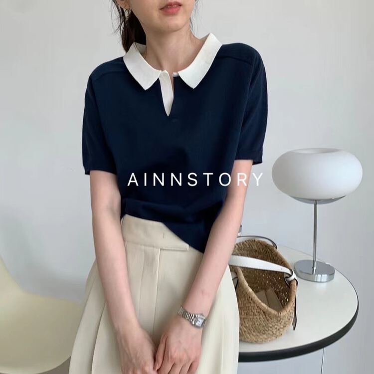 goods in stock! [ainnstory] simple color blocking versatile T-shirt 1208# HBx