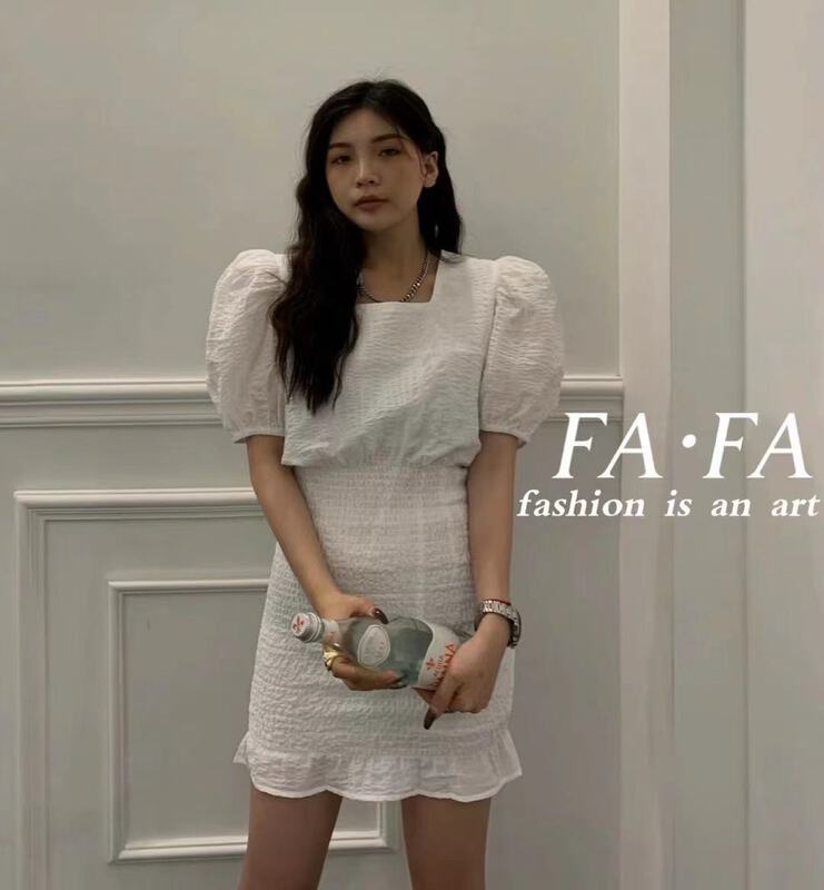 goods in stock! [Fafa] Korean pleated bubble sleeve waist dress 16965# zxl