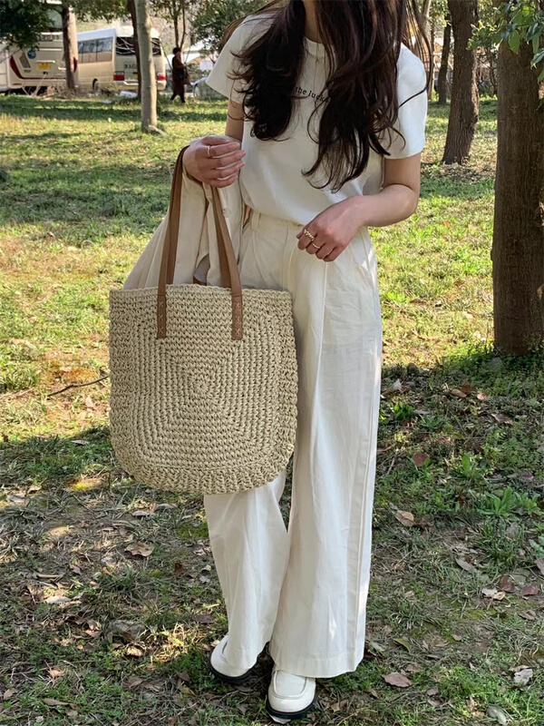 [misslan] wide belt straw woven large capacity shoulder bag a053# XJ