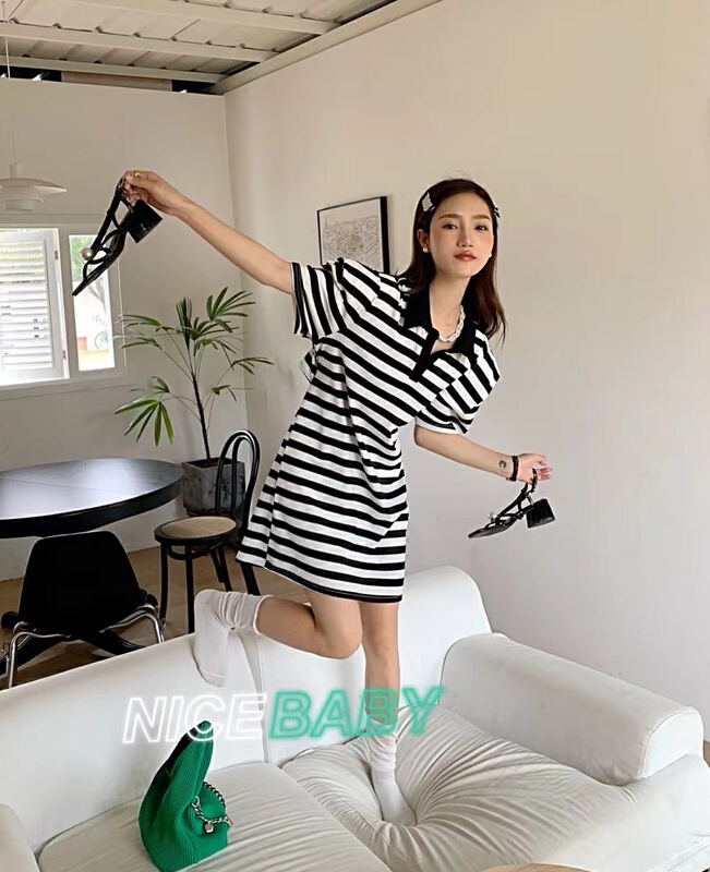 [nice baby] waistless Polo neck simple Korean dress 8929# WTT