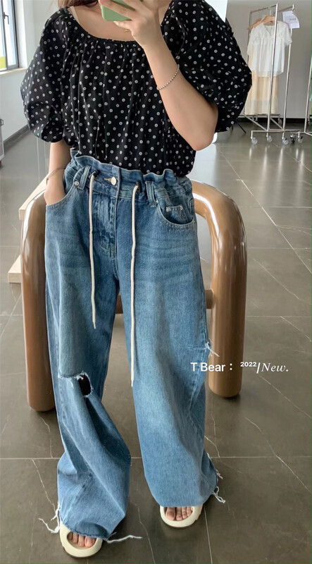 [t.bear] Korean style straight hole versatile jeans 21091# zxx