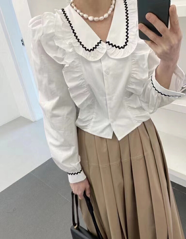 現貨!早春上新!【TINAMINI】簡約百搭拼色襯衫  M0087#  HJY