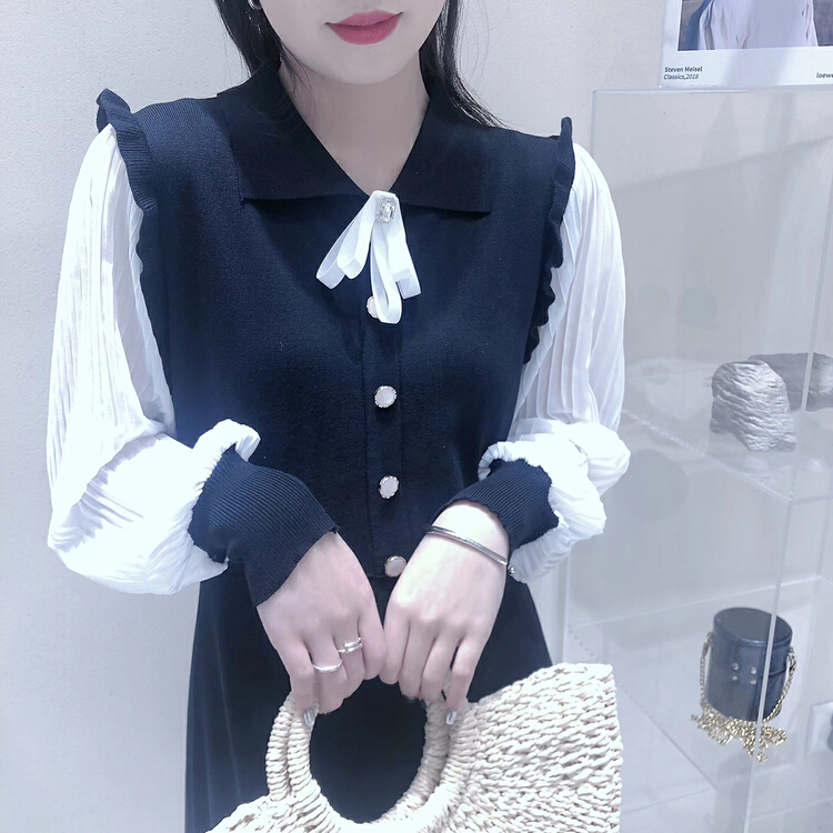 [S.J] small fragrance slim dress (with detachable bow tie) 6779# LSW
