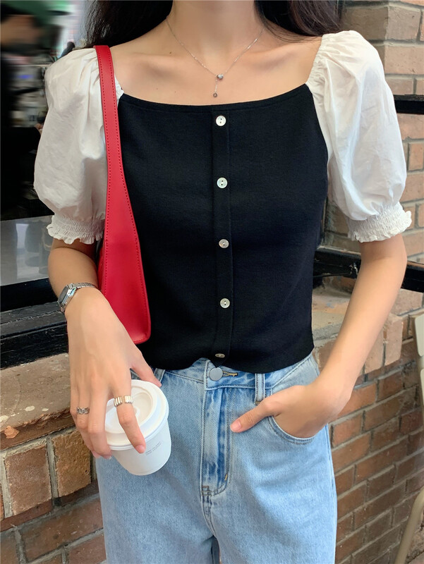 New in early summer! [Chennai] French square neck short bubble sleeve shirt x057# zxx