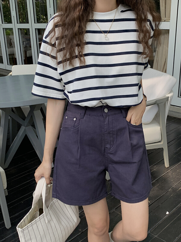 New year in early spring! [meet me] comfortable single button Wide Leg Denim Shorts ys1-6953# L