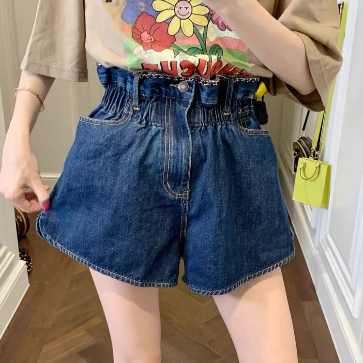New in early summer! [o not 1] Korean version high waist loose chain denim shorts (chain cannot be removed) c859# LSW