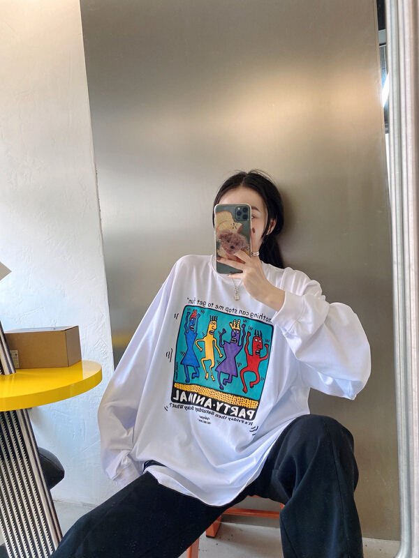 [Nancy] funny cartoon pattern printed long sleeve T-shirt bs8218# WPL