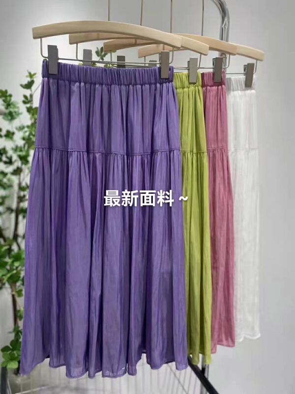 New in early summer! [city light] silk like plain high waist with thin pearl light feeling mesh skirt 9133# XJ