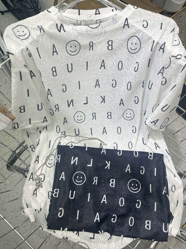 [Irene] simple and versatile all over print loose short sleeve T-shirt (T-shirt only) 2313# WTT