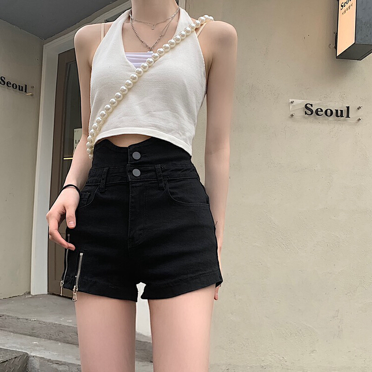 [ten. Ten] Korean high waist and thin personalized denim shorts 56944# WPL