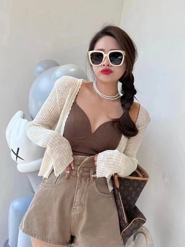 [JH] net red sunscreen cardigan ➕ Versatile back ➕ Slim washing Shorts Set (only set) 41673# PCZ