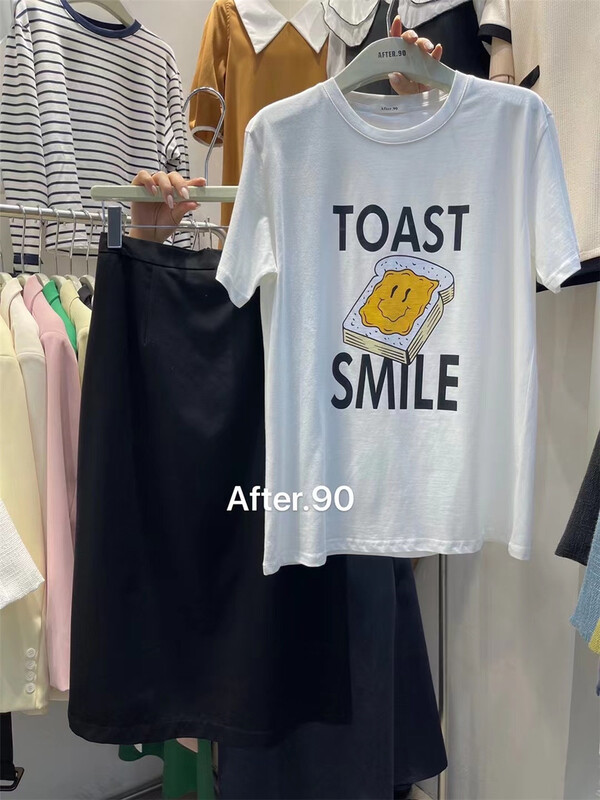 [after. 90] Korean alphabet printed loose short sleeved T-shirt (short sleeved only) 2228-1# ll