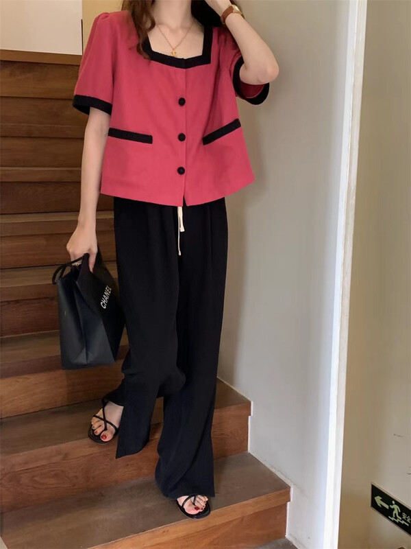 New in early summer! [Sicily] square neckline color contrast Xiaoxiang blouse (sold separately without detachable bow tie) ys1-30629# XJ